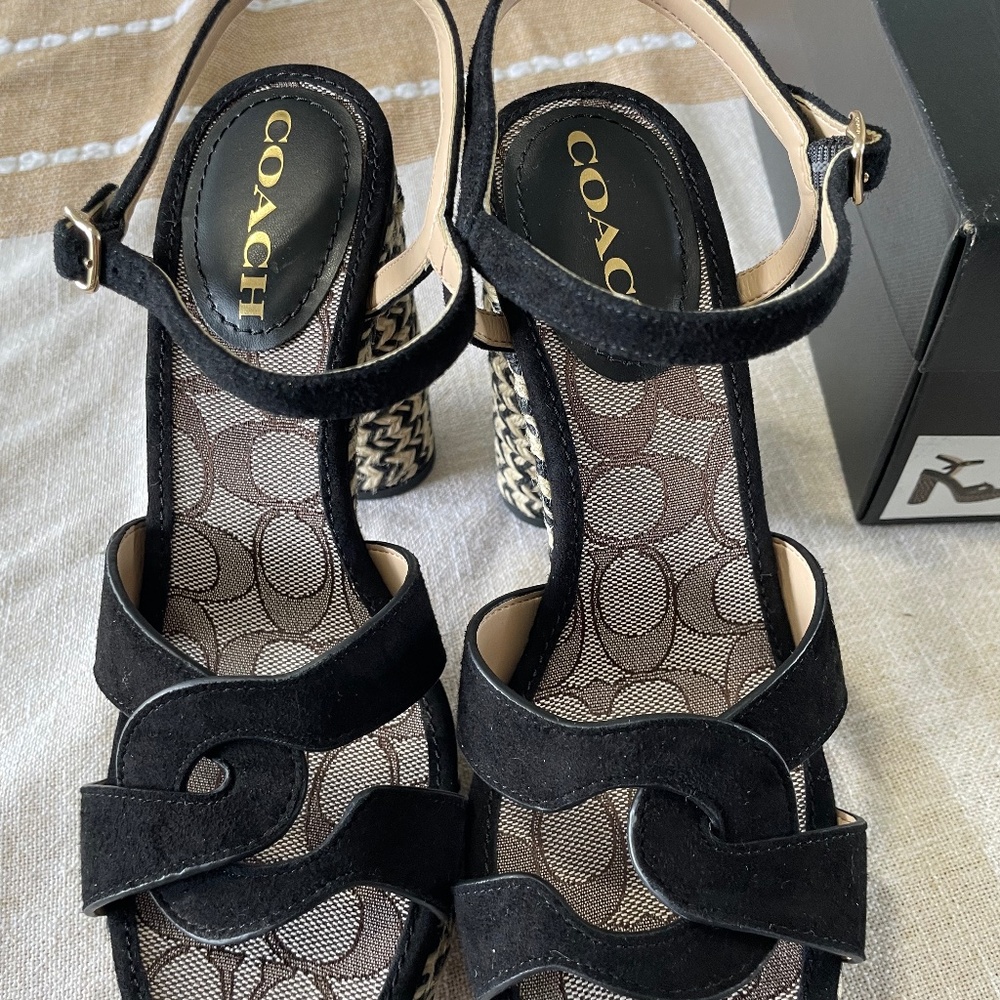 new Coach Talina suede platform sandal black 7.5B